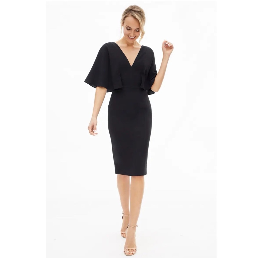 ✨NWT✨ DRESS THE POPULATION Louisa V Neck Flutter Sleeve Sheath Dress Black XS